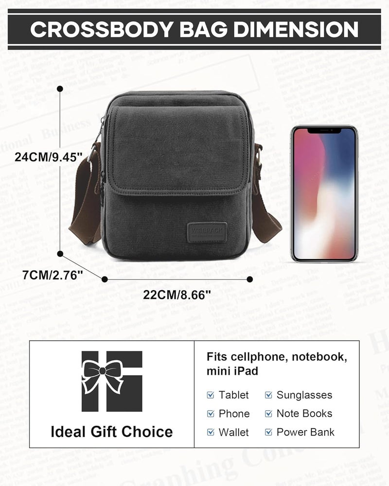WISEPACK Small Crossbody Bag for Men,Canvas Messenger Shoulder Bags Crossbody Satchel Bag Men's Side Bags Over the Shoulder Purse - Image 2
